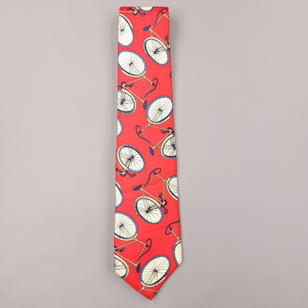 Lands End Tie Mens REd Bicycle Fixie Hand Sewn Silk Necktie Made USA 3.5X58